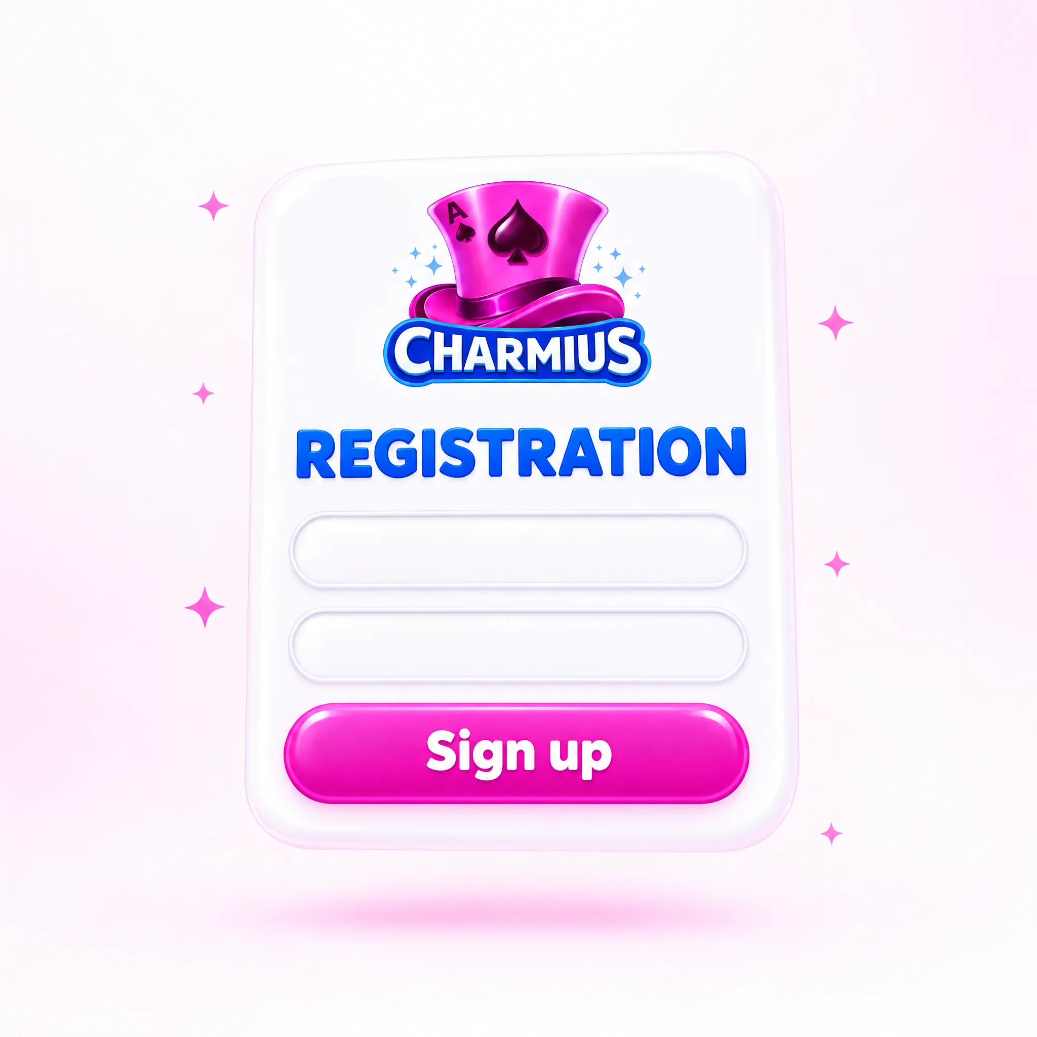 Charmius logo above a pink sign-up form